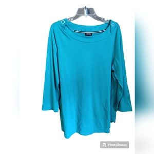 Jones New York XL Teal Boat Neck 3/4 Sleeve Top